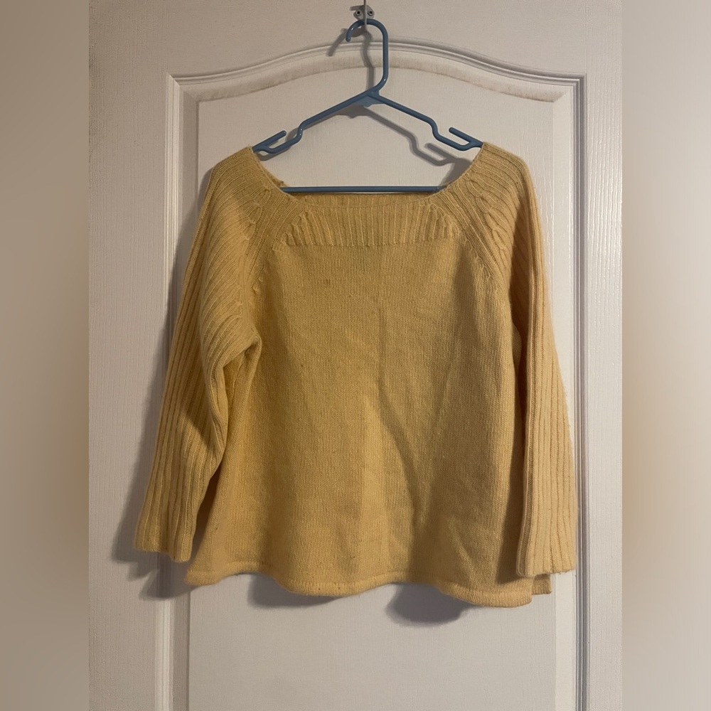 Rafaella Butter Yellow Angora Lambswool Sweater Large Preppy Cozy Party‎ Career